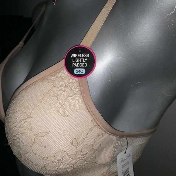 RENE ROFE NUDE BEIGE WIRELESS LIGHTLY PADDED LACE TRIPLE HOOK TSHIRT BRA 34C - Picture 3 of 6